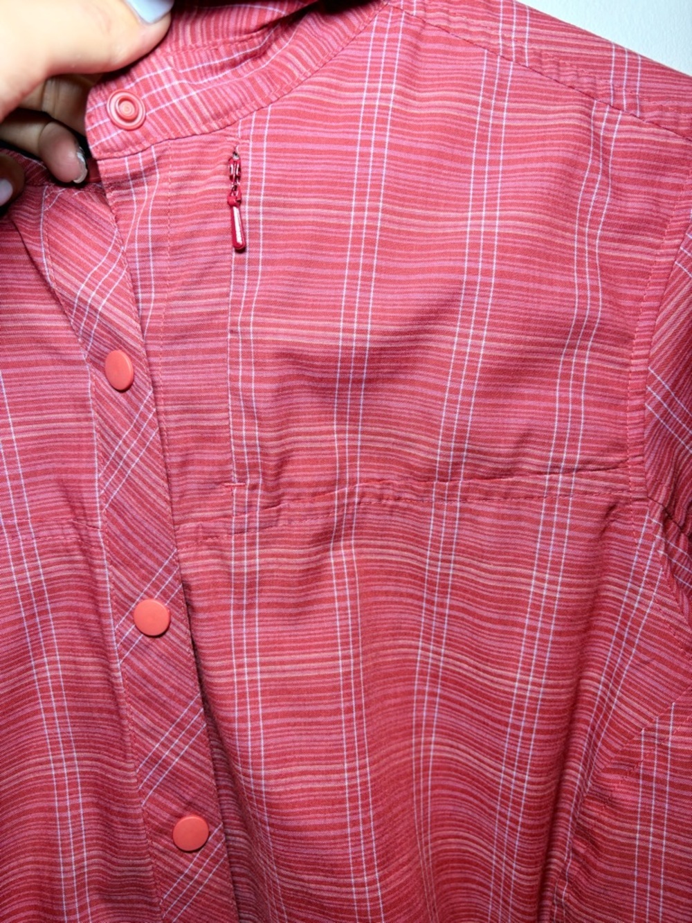 Patagonia Women’s Pink/Red Plaid Hiking Snap Front Shirt Size 4 - Picture 6 of 7